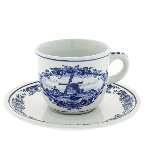 Heinen Delft Blue Cup & Saucer Windmill Scene 7.5cm