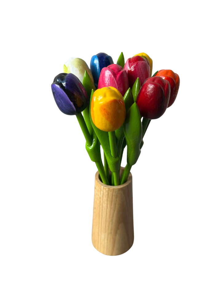 Mini Wooden Tulips in Wooden Vase