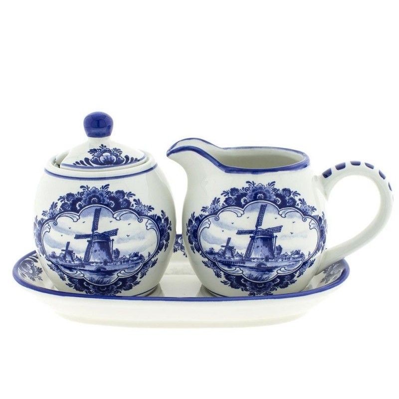 Heinen Delft Blue Sugar and Milk Set With Plate